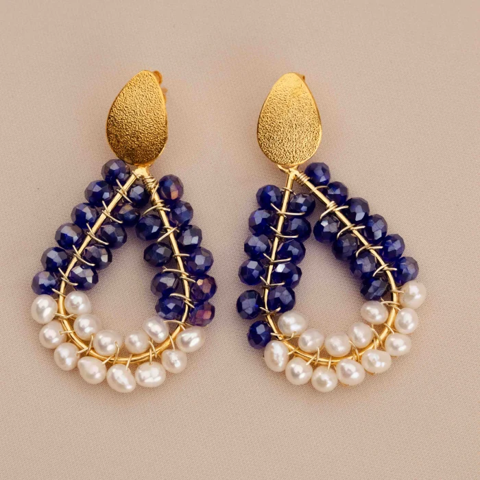 ARETE CON TOPO Y CRISTAL - Azul pavo tornasol