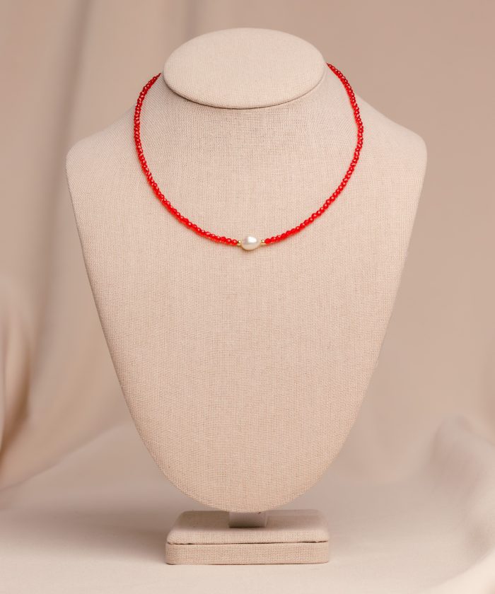 COLLAR PEARL ROUGE